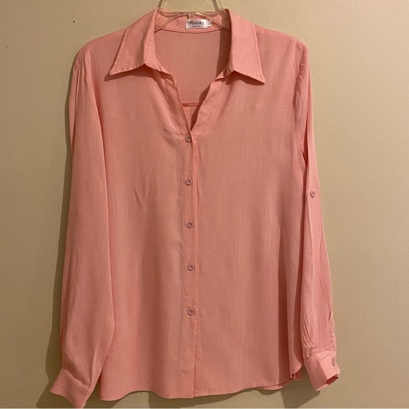 Poetsky Blouse Size Small Women’s Button Up Long Roll Tap Sleeve Shirt - Picture 1 of 10